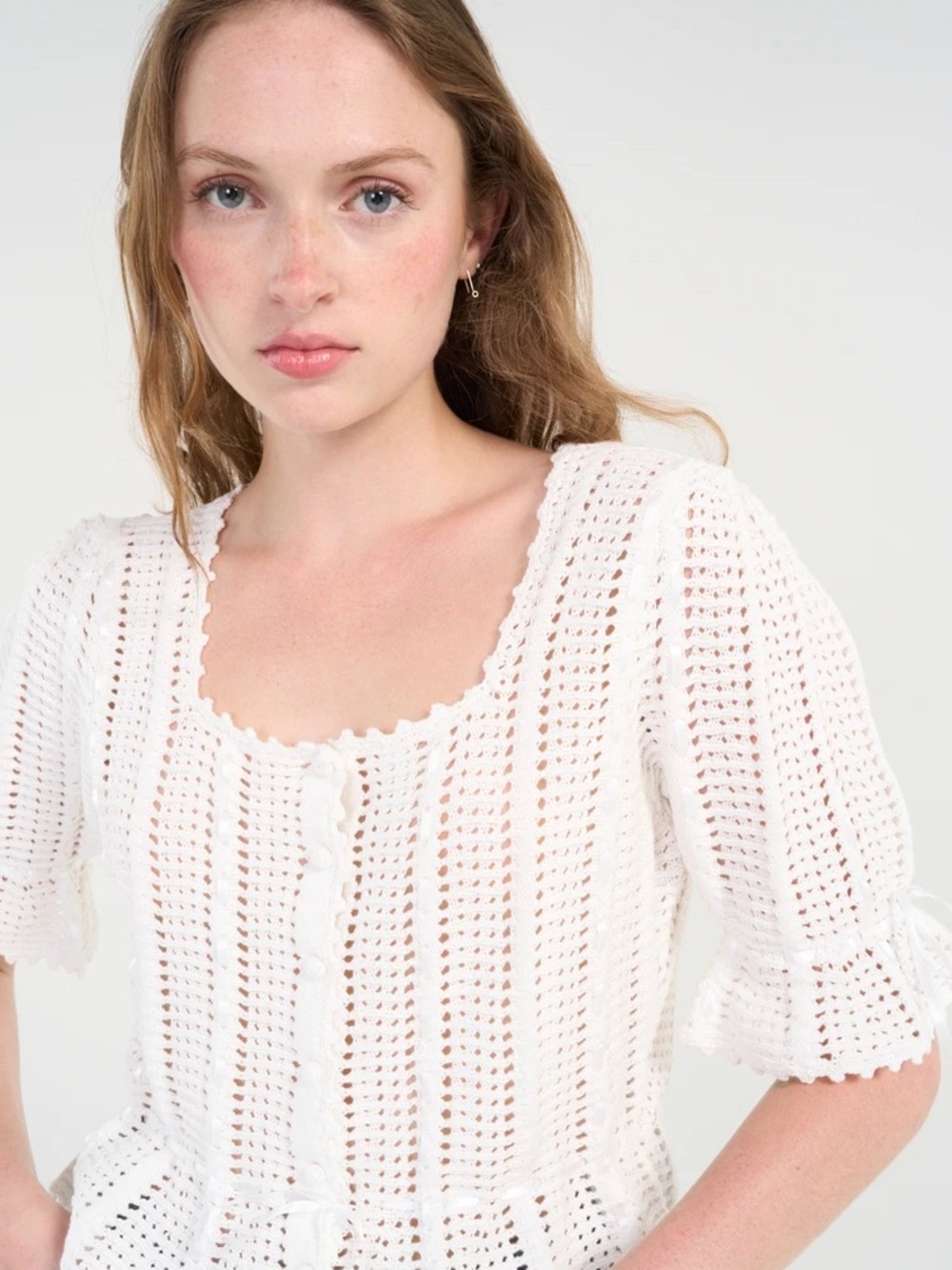 RIXO White Dominika Cardigan